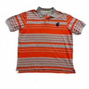 Rocawear Vintage Streetwear Men's Polo in Orange and Gray Stripes